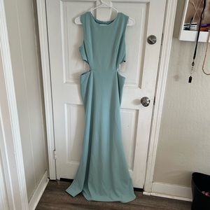 Lulus size L icy blue long dress with cut outs for wedding/ prom/ formal event